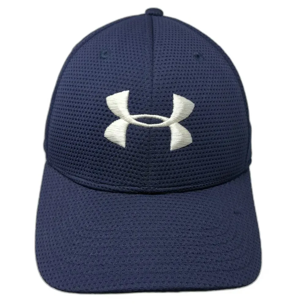 Under Armour Baseball Cap Blue L Mesh Stretch Fit Embroidered Logo Athletic Hat